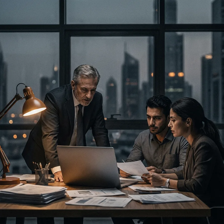 A technical working session in a modern Dubai workspace